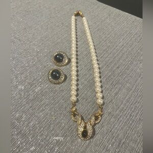 Pearl and bluestone set - necklace and earrings